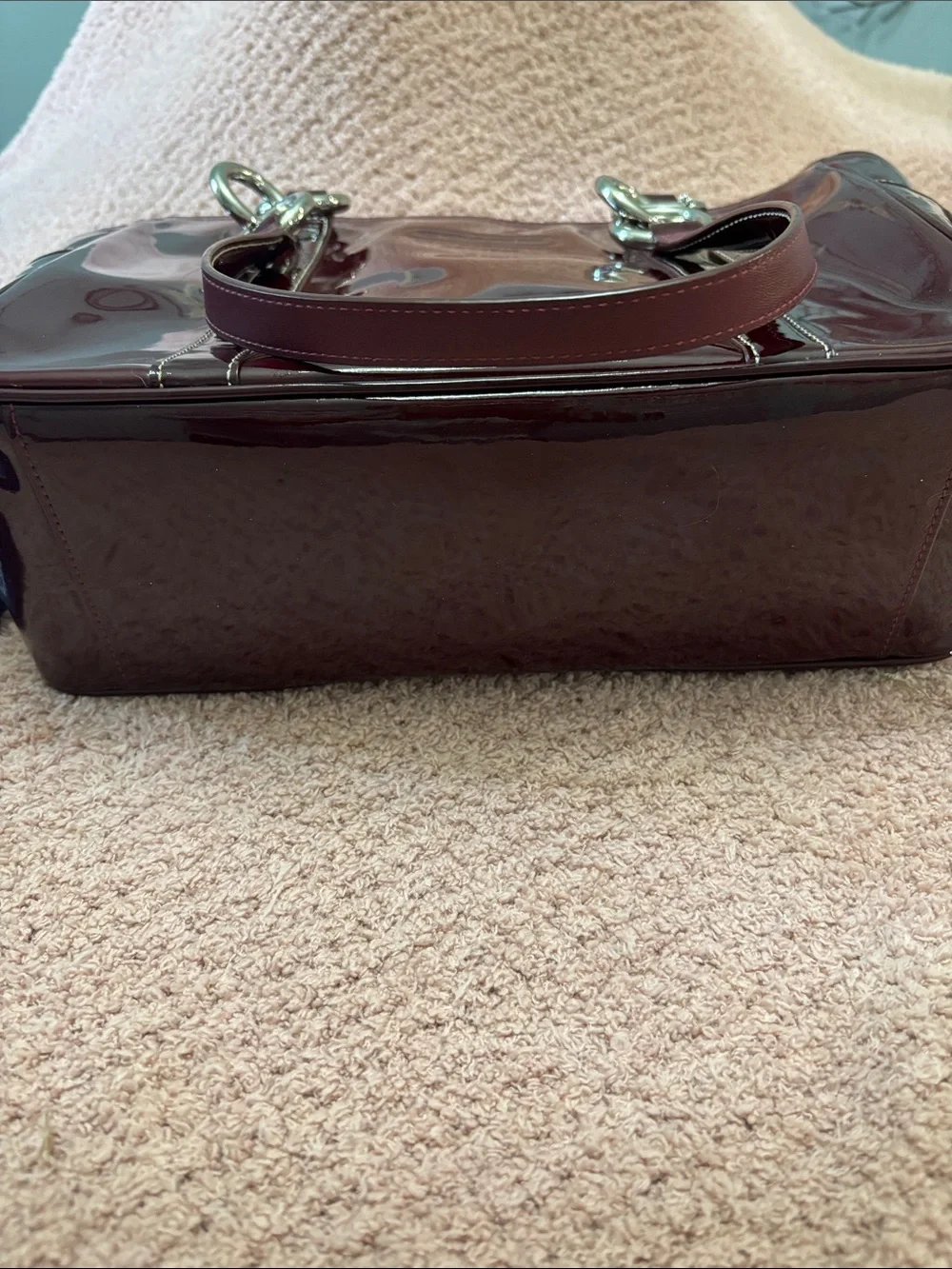 Coach Glossy Patent Leather Tote in Burgundy